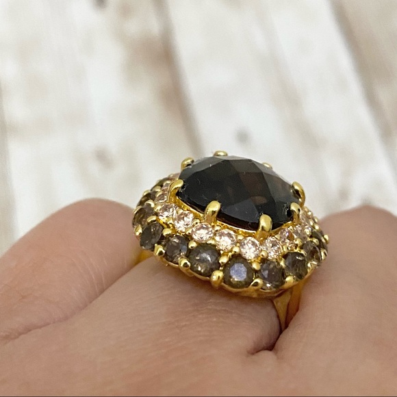 Vintage Smoky Topaz CZ Statement Ring Size 7 - Picture 13 of 16